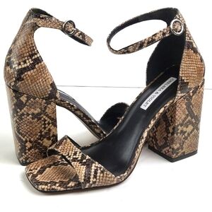 Chelsea & Violet Tara Leather Snake Print Ankle Strap Block Heel Sandal …